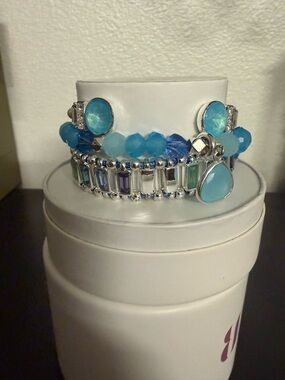 Stackable Blue Gemstone and Silver-Tone Bracelet Set
